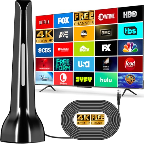 TV Antenna for Smart TV Indoor, Long Range Digital HDTV Antenna for Local Channels in 4K 1080p - 360° Reception with Strong Magnetic Base, Easy Setup for Free Over-The-Air Channels, No Cable
