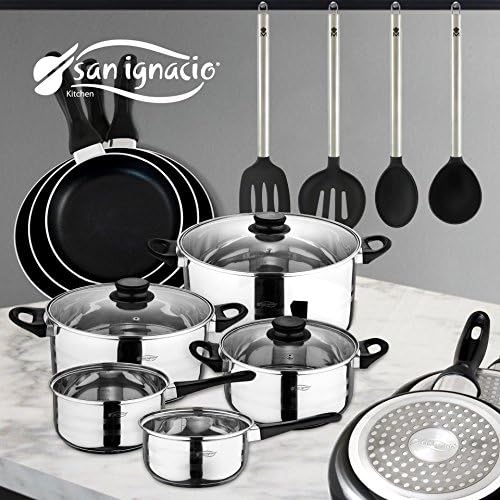 Set San Ignacio: Juego de tres sartenes + Batería de cocina 8 piezas + Juego de utensilios de cocina