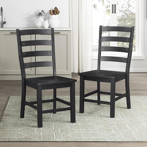 Lexicon Farmhouse Dining Chairs Set of 2, Kitchen Dining Chairs with Sturdy Solid Wood Frame, Legs, Footrest, High Ladder Back, Comfortable Classic Wooden Armless Side Seat, Easy Assembly, Black