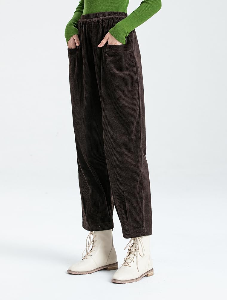 Minibee Women's Corduroy Baggy Pants Elastic Waist Loose Harem Pant Cotton Wide Leg Trousers with Pockets - Image 6