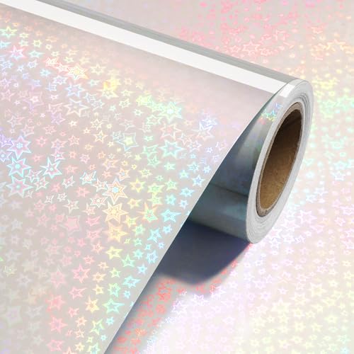 Image of Livelynine Peel and Stick Contact Paper Clear Glitter Stars Holographic Laminate Sheets Self Adhesive Contact Paper for Classroom Book Cover Protector Waterproof Glossy Cold Laminating Film 15.8x78.8