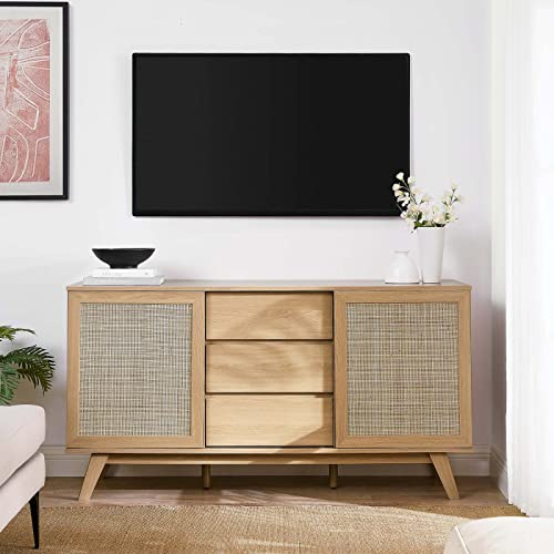 Modway Soma 59" Rattan High Tv Stand Sideboard, 18.5 X 59.5 X 31, Oak #TOP1