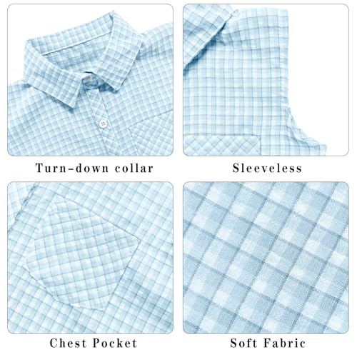 Image of Girls Plaid Sleeveless Button Down Shirt Summer Crop Tops Tie Knot Blouse Tank Tops 4-13Y