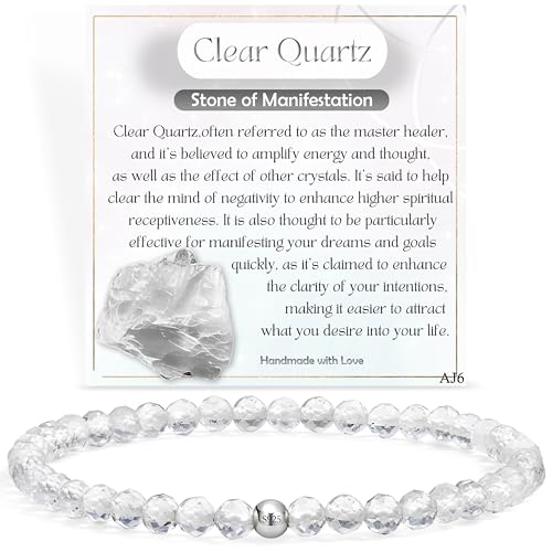 Farfume Cuarzo Claro - Manifestación - Pulseras de Cuentas para las Mujeres, 4mm Cristal Plata de ley 925 Piedra Natural Elásticas con Piedras Preciosas de para Mujer, Joyería de Chakra Regalos