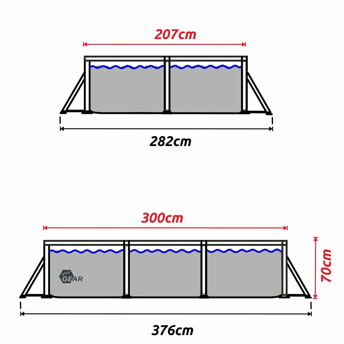 GEAR Steel Frame Pool rund rechteckig quadratisch 70-122 cm Stahlrahmenpool Gartenpool 300x200 300x300 400x200 Ø 366cm Ø 457cm