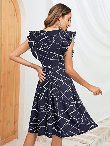 Image of YATHON Women's Vintage Ruffle Sleeve Floral A Line Cocktail Party Dresses