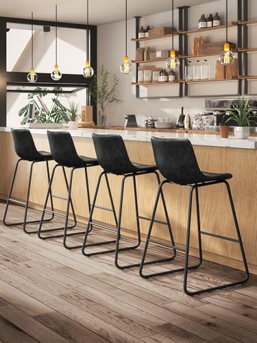 Image of 26in Bar Stools Counter Height Chairs Set of 2 Metal Legs (Black)