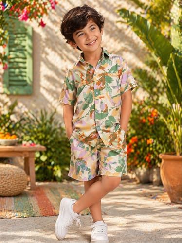 Image of superminis Boys Coordinated Set With Printed Rayon /Cotton Shirt and Shorts