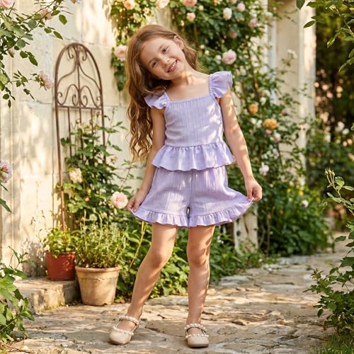 Image of Little Toddler Kids Girl Clothes Set 1-8 Years Summer Outfits Solid Color Tank Tops & Shorts