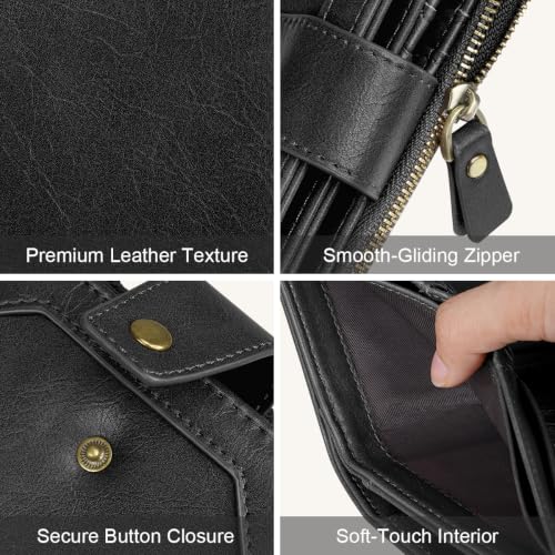 Image of Small Womens Wallet Billfold RFID Credit Card Holder Ladies Purse | Compact Wallets Women, 2 ID Windows,16 Card Slots, Zipper Coin Pocket, PU Leather, Woman Female Girls Gift, Black