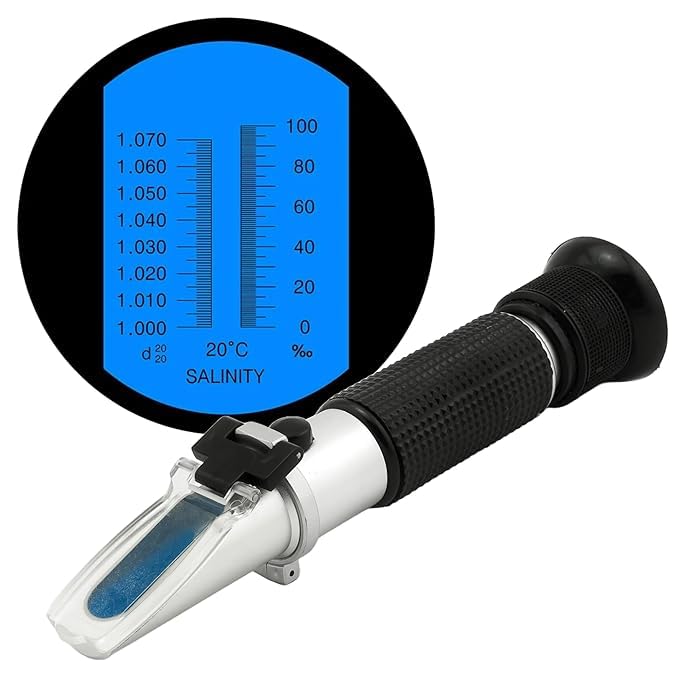 Salinity Refractometer Dual Scale 0-100‰ & 1.000-1.070 Specific Gravity Saltwater Refractometer with Automatic Temperature Compensation for Seawater and Aquariums, Marine Monitoring (0-100%)-image-14
