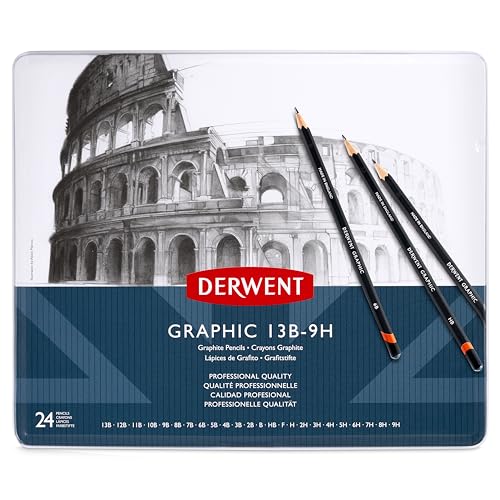 Derwent 34202 Graphic Full Set Graphite Drawing Pencils, Professional Quality, Black ,Set of 24