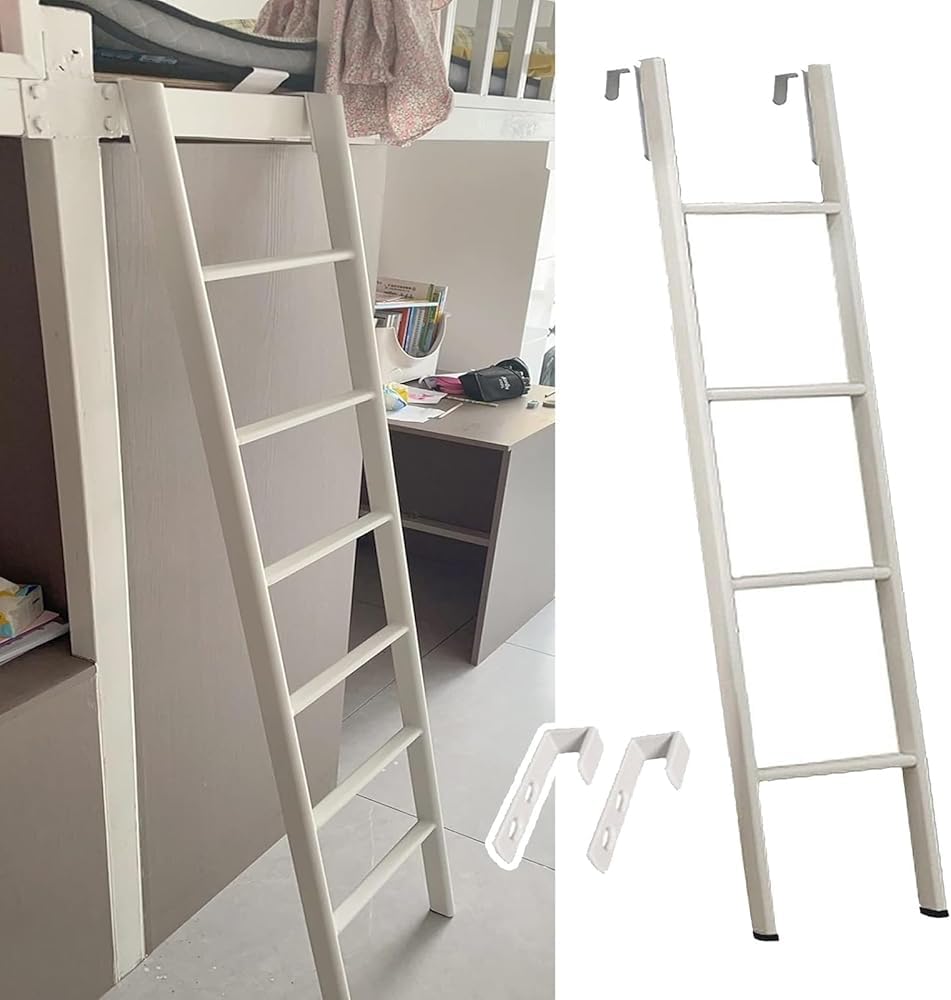 GJMSSMY Adjustable Metal Bunk Bed Ladder with Secure Hooks for Safe Climbing in Dormitories and Loft Homes