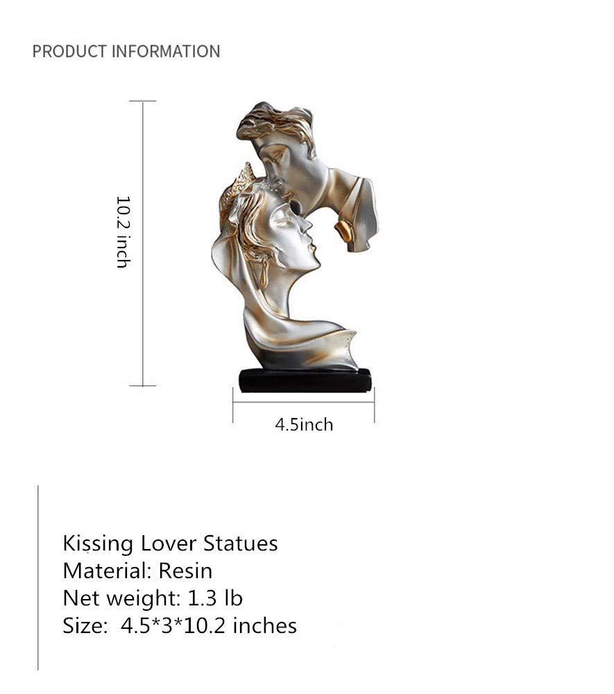 Estatuas de The Kissing Lover adecuadas como regalo de boda, para escritorio, armario, decoración del hogar, 10.2 pulgadas de alto (dorado)