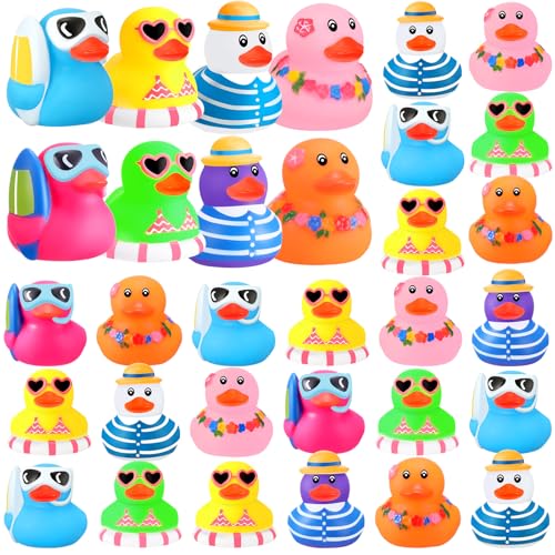 Honoson 24 Pcs Beach Rubber Duckies Mini Rubber Duck Bath Toys Funny Float Bathtub Squeaky Ducky for Pool Water Activity Baby Shower Classroom Birthday Party Favors