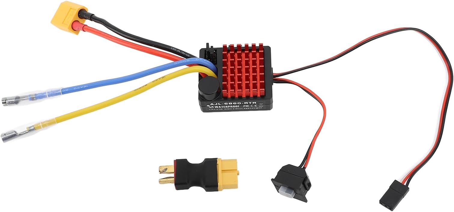 RC Car Brushed ESC, Electronic Speed Controller for Brushed Motor, Plastic and Aluminum Alloy ESC with XT60 Plug, Overheat and Undervoltage Protection for 1/10 Scale RC Vehicles