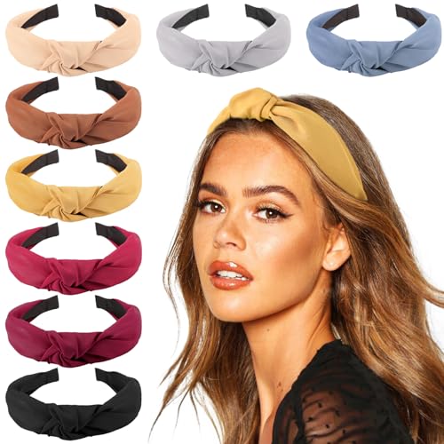 Image of DRESHOW 8 Pack Knotted Headbands for Women Wide Turban Headband Yoga Exercise Ribbing Hair Hoop Hair Bands Accessories