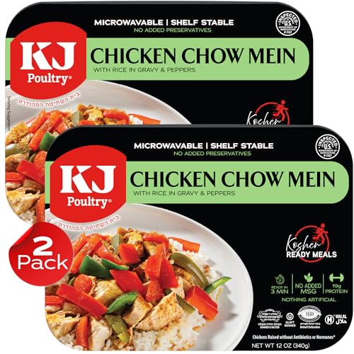 Image of KJ Poultry Kosher Ready Meals - Chicken Chow Mein, MRE Meat Meals Ready to Eat, Gluten Free, Halal, (2 Pack) Prepared Entree Fully Cooked, Shelf Stable Microwave Dinner Travel Military Camping
