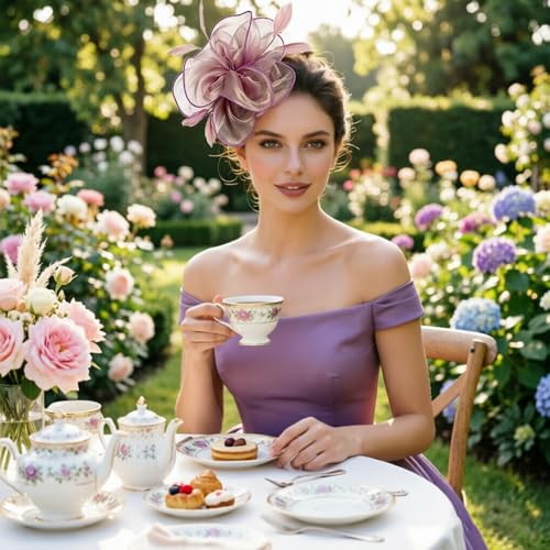 Image of DRESHOW Fascinators Hat Tea Party Headwear Ribbons Feathers on a Headband and a Clip for Women