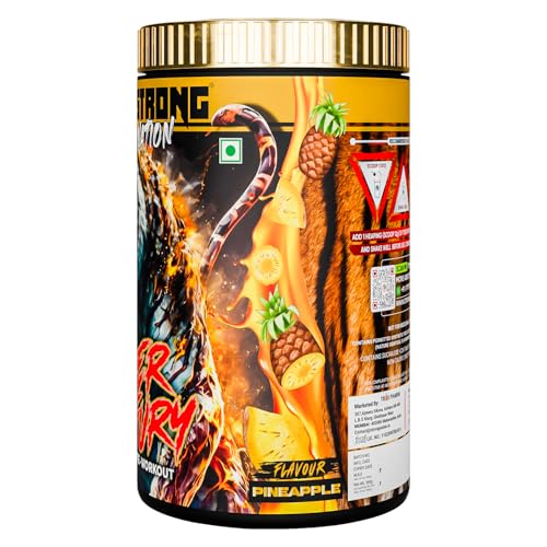 Image of Strong Nation Tiger Fury Pre Workout Powder 360g | High Energy, Pump & Focus Formula | Beta Alanine, L-Citrulline, Creatine & Caffeine | Pre Workout Supplement for Gym Performance (Pineapple)