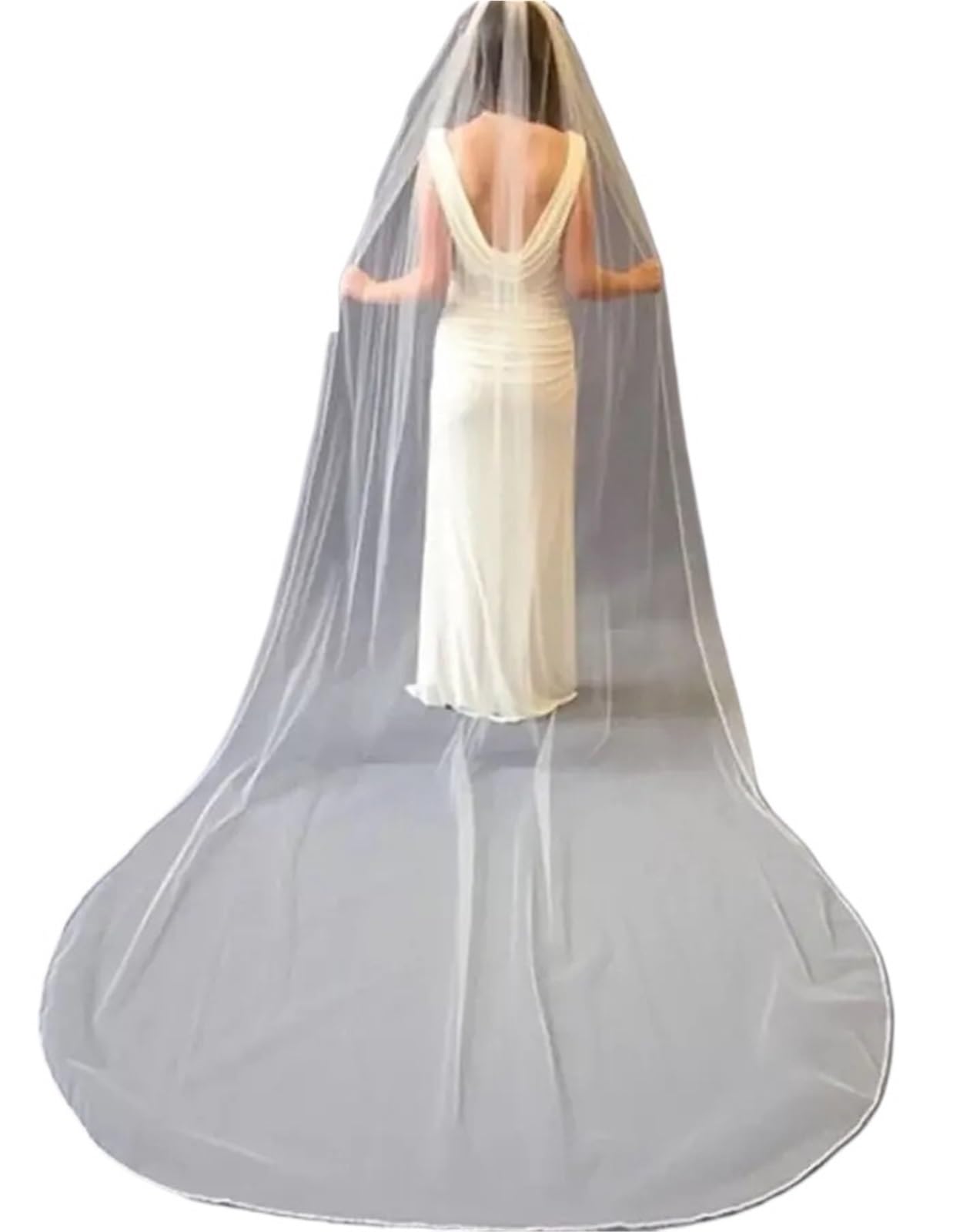 ZXGRfdefa gauze headscarf, White Bridal Veil One Layer Bead Edge Wedding Accessory Fingertip(300cm)