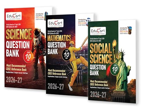 Image of Educart CBSE Class 10 Question Bank 2026-27 (3 Books) - Science, Mathematics & Social Science (SST) | Introducing Premium Colored Visuals and Pull-out Worksheets for 2027 Boards