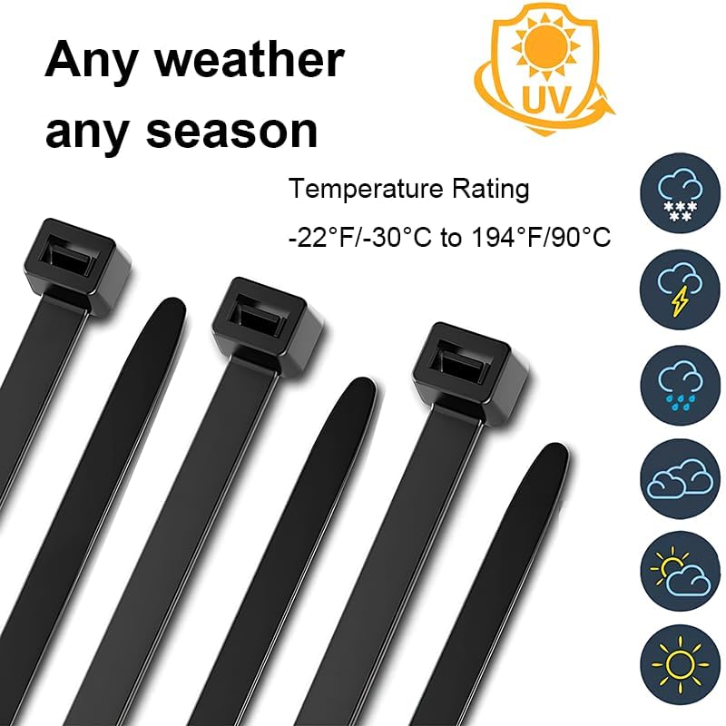 Zip Ties, Multi-Purpose Zip Ties 8 inch (100 Pack) Self-Locking Cable Management Cable Ties, Wire Ties for Home, Office, Garden, Indoor, Outdoor - Black