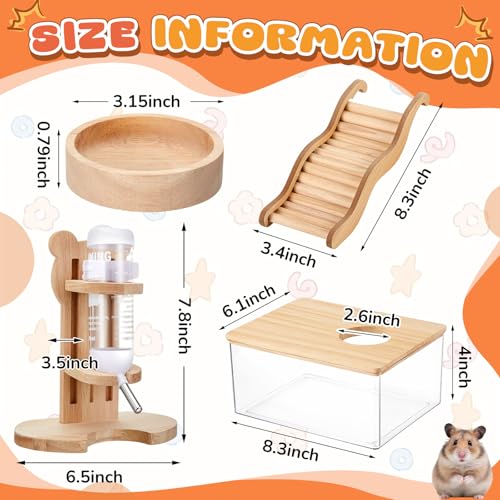 4 Pcs Hamster Cage Accessories Acrylic Sand Bath Box Feeding Bowl Water Bottle Set Hamster Climbing Toy Wooden Ladder Bridge Set for Rat Mice Small Animals Habitat(Rectangle) - Image 3
