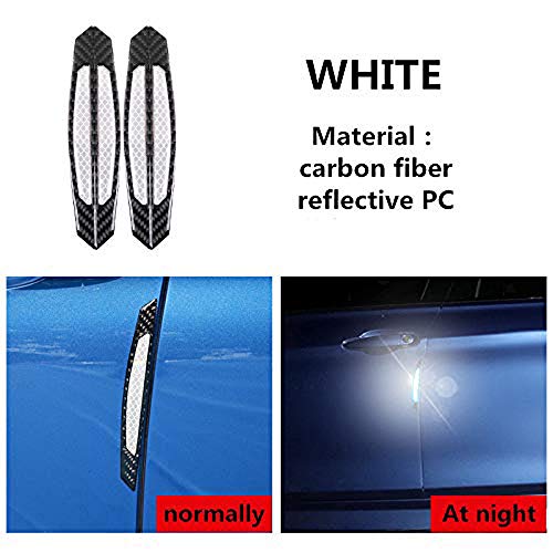 Image of ZYTC 4pcs 3D Super White Reflective Stickers Black Real Carbon Fiber Strips Car Side Door Edge Bumper Anti-Scratch Protection Guards Trim Stickers Universal