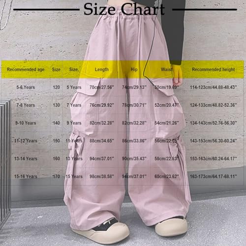 Girls Cargo Pants Lightweight Solid High Waist Drawstring Cinch Bottom Trousers Trendy Baggy Y2K Pant with Pockets3
