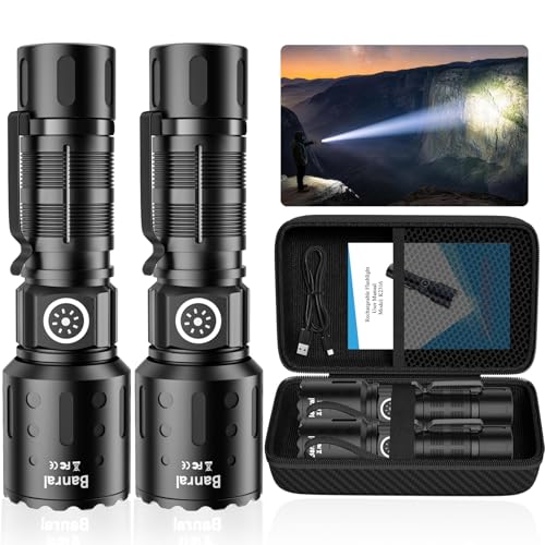 Banral Torches High Lumens Rechargeable Torch Super Bright LED Small Powerful Torch with Memory Function 6 Modes Pocket Waterproof Flashlight for Camping Hiking