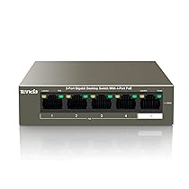 Tenda Switch PoE 5 Porte Gigabit 10, 100, 1000 Mbps, 4 Porte PoE+ Fino a 63W, Desktop, Parete, Switch PoE+ Fino a 30 W per Porta, Un Vlan Chiave, IEEE 802.3af, at, Metallo, TEG1105P-4-63W