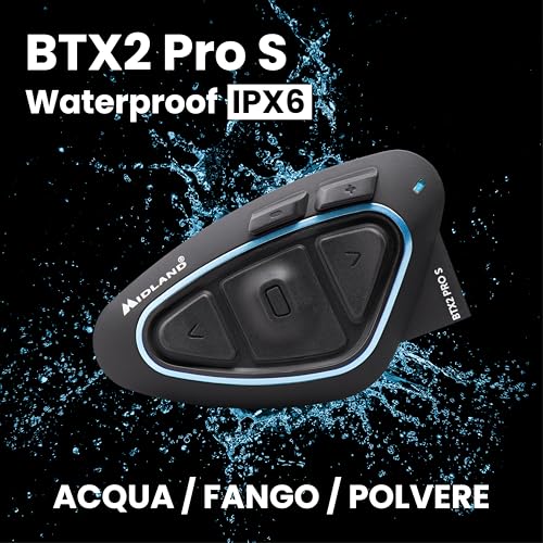 Midland - Interfono Moto Bluetooth BTX2 Pro S Singolo, Auricolari Casco Impermeabili IPX6, Doppio Processore Bt, 800 M, 4 Coppie, Batteria 23H, Cancellazione Rumore, Audio Hi-Fi, Universal Intercom - 7