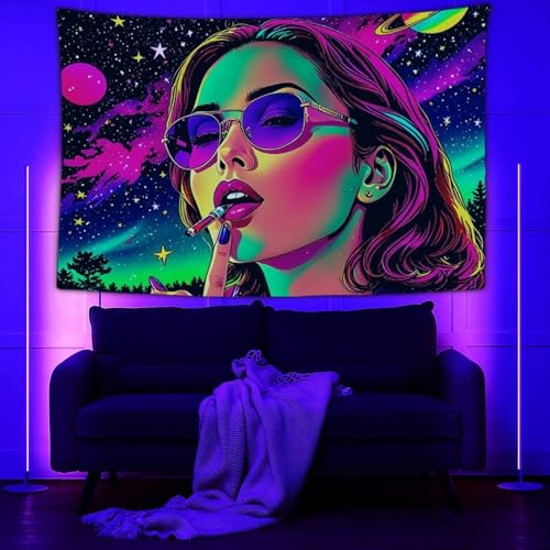 WUXEKZO Boho Wall Hanging Throw 60x80 inch Blacklight