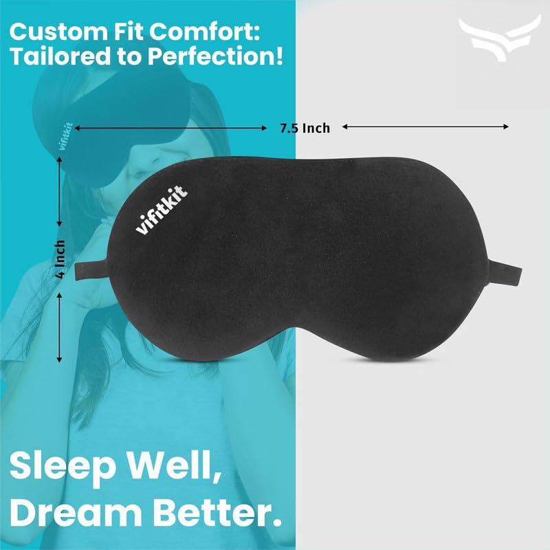 Image of VFK by Xtrim Eye Mask For Sleeping With Adjustable Strap, Premium Sleeping Mask for Men, Women and Kids, Blind Fold For Comfortable Sleep, Travelling Sleep Mask, Sleeping Eye Mask (Black)