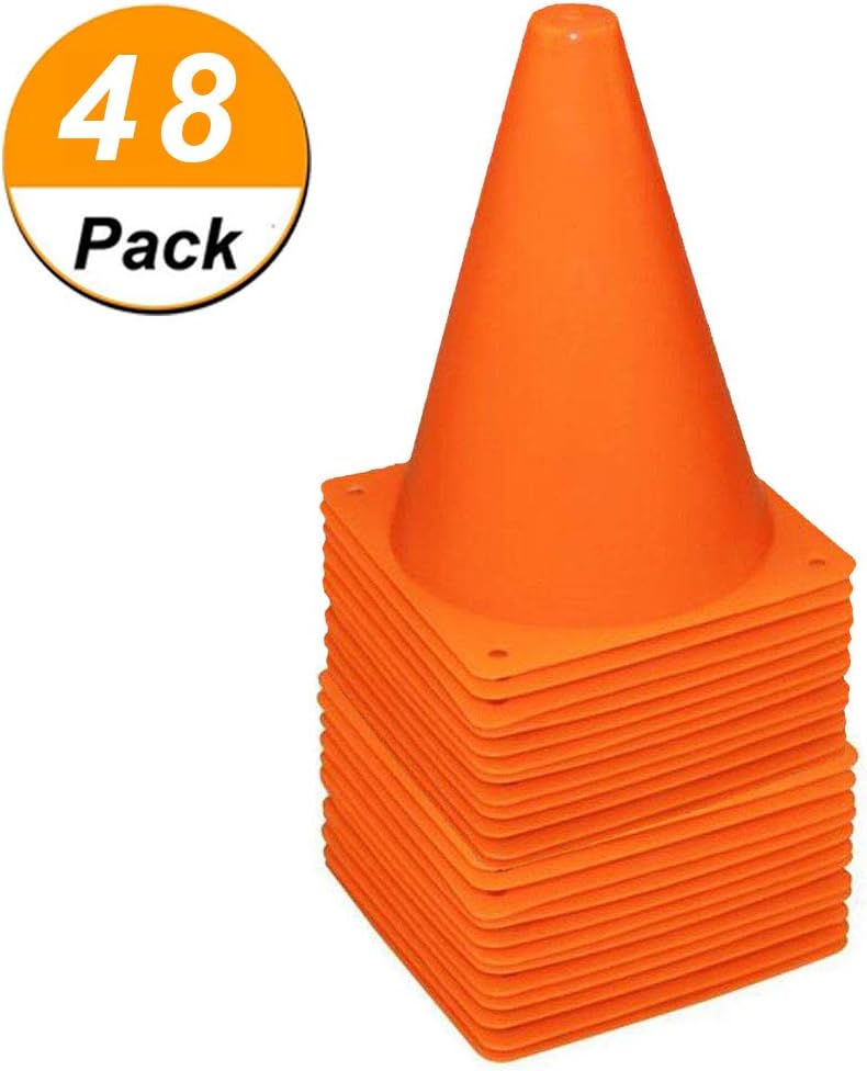 48 Pack 7 Inch Plastic Traffic Cones Field Marker Cones Sport Training Traffic Cone Sets for Skate Soccer Outdoor/Indoor Agility Training & Festive Events Physical Education Flexible - Orange
