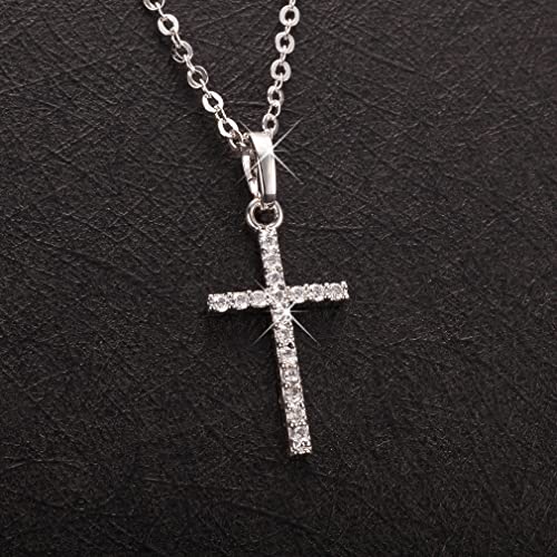 Pingyongchang Classic Cross Pendant Chain Necklace Bling Rhinestone Crystal Cross Pendant Necklace For Woman Mens Party Gifts Jewelry-A Silver thumb #2