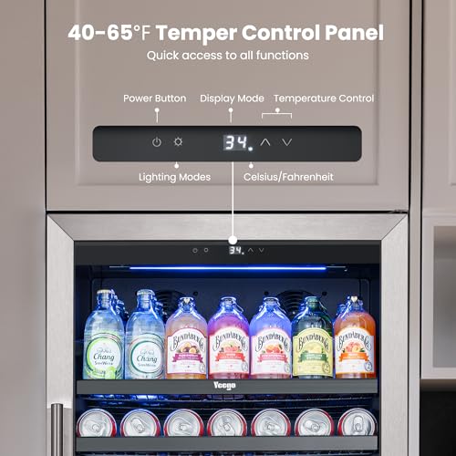 Image of Yeego 24 Inch Large Capacity Beverage Refrigerator, 378 Cans Beverage Cooler with Glass Door & Lock, Built-In or Freestanding Drink Fridge for Soda, Beer & Wine, Office, Bar or Entertainment Area