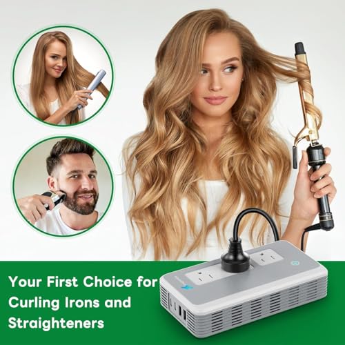 Image of Voltage Converter US to Europe for Curling Iron and Hair Straighteners, PD 65W Fasting Charging Power Converter for European Travel Plug Adapter with Type C G A T for 200+ Countries (White)