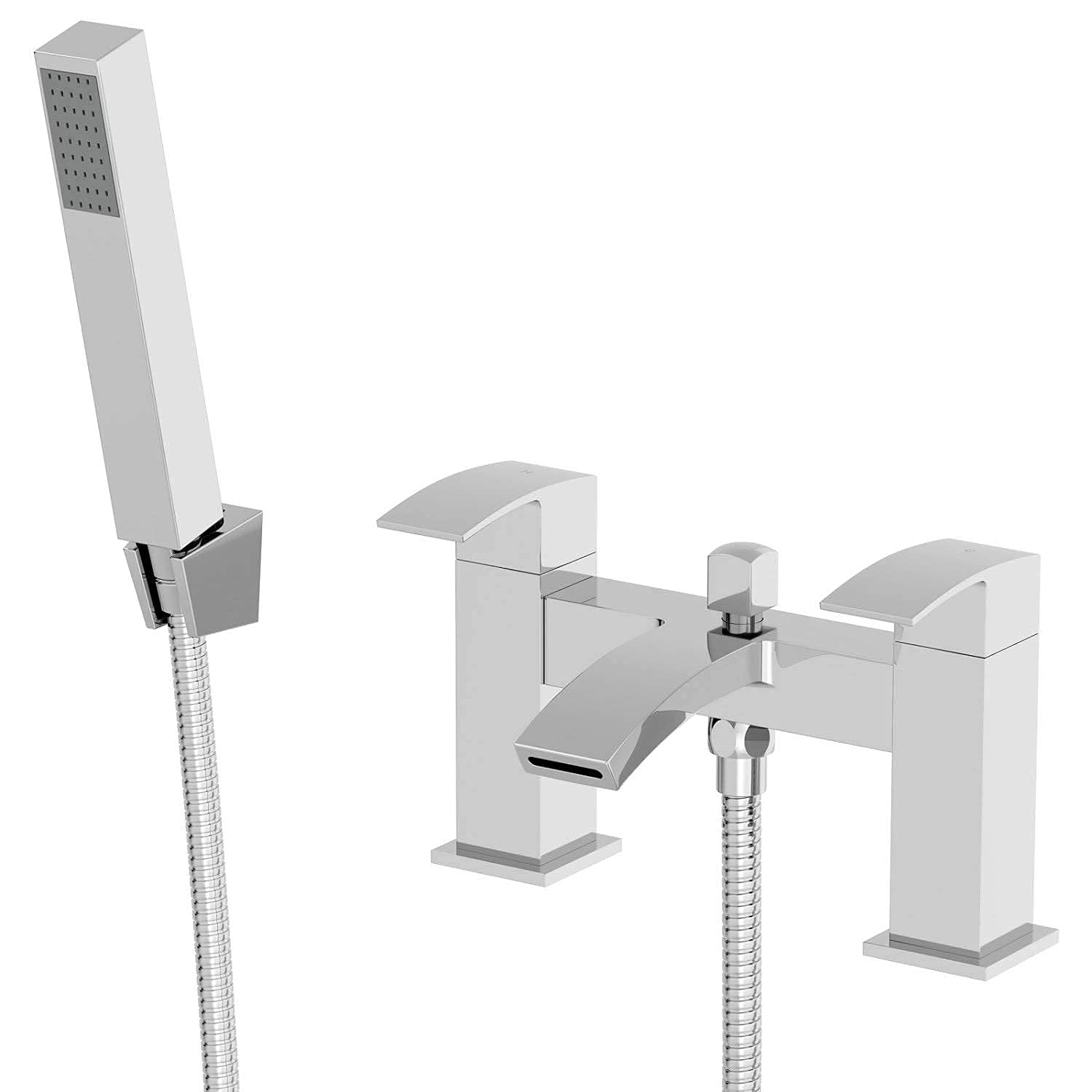 Architeckt Chrome Architeckt® Osmo Bathroom Bath Shower Mixer Tap Handset Hose Attachment Curved Twin Lever Handle For Bathtub Modern,
