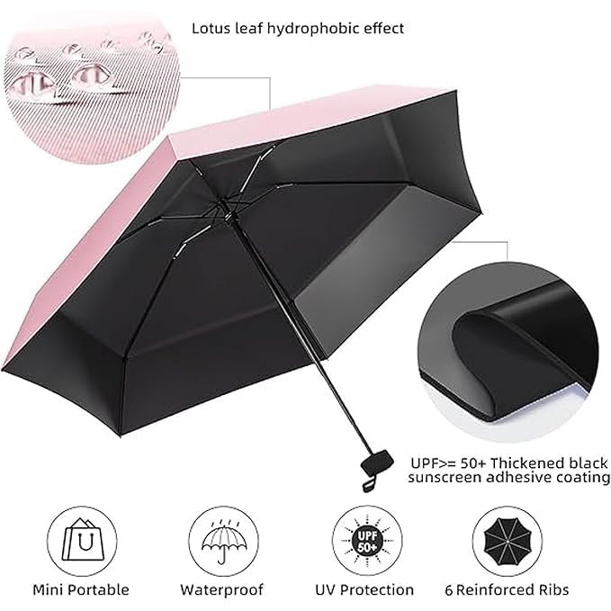 Image of TEKCOOL Travel Mini Folding Compact Umbrella with Case, Manual Open 6 Ribs Lightweight Portable, Small Sun & Rain Pocket Umbrella for Girls and Women- Use in Rain & Summer(Pink)'';