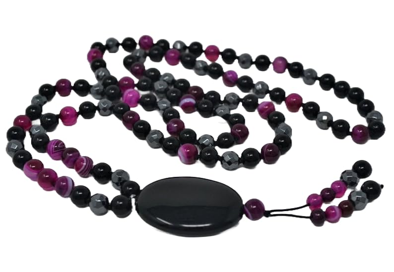 Naturalny onyks, agat, hematyt, 8 mm-7 x 3 mm, 108 koralików mala, duchowe, koraliki medytacyjne, Reiki, Japa Mala, buddyjskie koraliki modlitewne, bransoletka do jogi, koraliki lecznicze