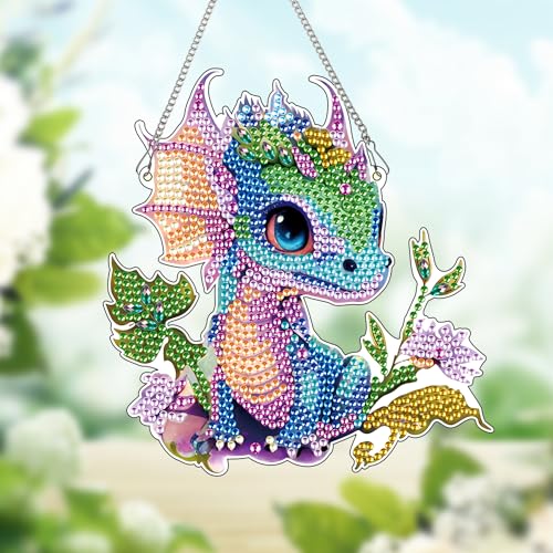 Image of AiYuanzsh 5D DIY Diamond Art Hanging Pendant Kit, Dragon Acrylic Diamond Painting Ornament, Special Shaped Diamond Art Mosaic Suncatcher for Window and Home Decor