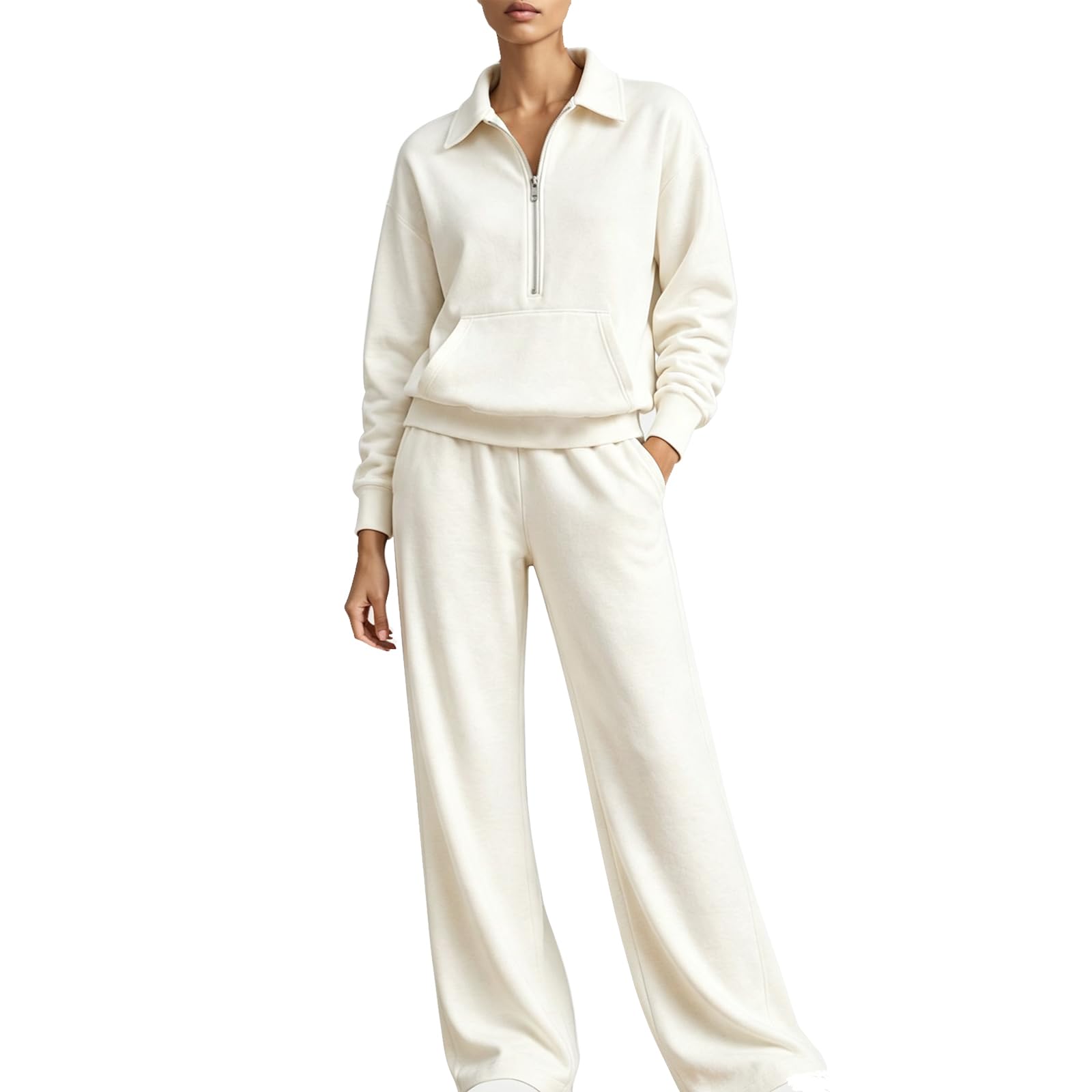 Donna Tuta Sportiva Collo V Half-Zip Pantaloni Larga