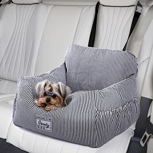 PETEPELA Hundeautositz mit stabil Sicherheitsgurt Weich Hunde Sitzerhöhung Wasserdichter Rutschfester Hundetransportträger für kleine bis mittelgroße Hunde Blau