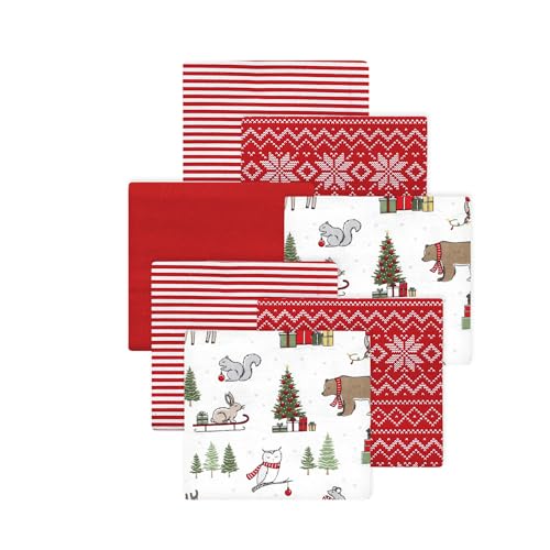 Image of Little Treasure Hudson Baby Cotton Poly Flannel Receiving Blankets Multipack, Red Christmas Forest, 30x30 inches