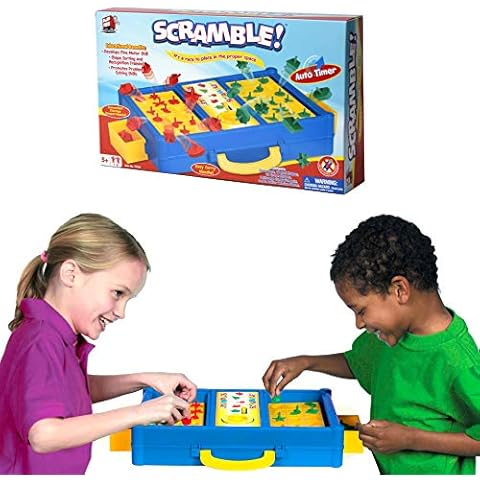 MUKIKIM Scramble - Shape Matching Family Board Game! Sorting Shapes Fast Before The Time is Up & Pieces Pop Out! Play Solo/with Friends. 12-Shape Junior Version Plates Included! Cover