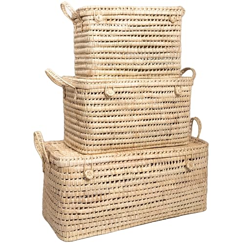 Bohome Living - Coffre de rangement en osier, Lot de 3, Malle à Jouets, Chambre, Salon, Salle de Jeux, Fait main