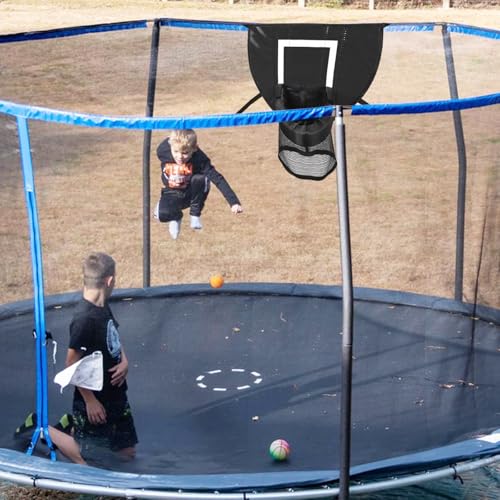 VEGOATY Mini Trampolin Basketballkorb Indoor: Basketballkorb Trampolin Zubehör mit 4 Basketbällen und 1 Pumpe, Basketball Trampolin für Kinder Erwachsene, Sonnenschutz, Schwarz