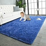 TWINNIS Super Soft Shaggy Rugs Fluffy Carpets, 4x5.9 Feet, Indoor Modern Plush Area Rugs for Living Room Bedroom Kids Room Nursery Home Decor, Upgrade Anti-Skid Rectangular Fuzzy Rug, Indigo
